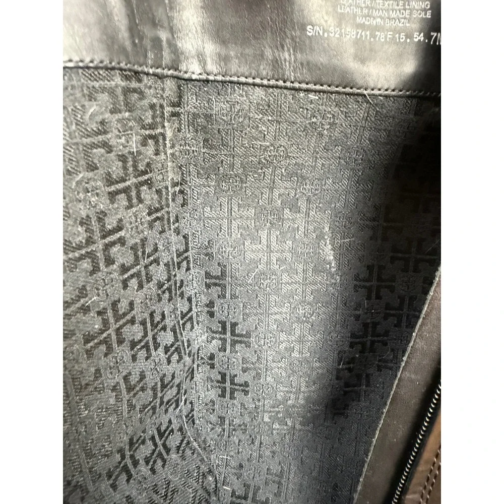 Tory Burch Colton Riding Boot Black Leather Tall Riding Boots‎ Embossed Logo 7M